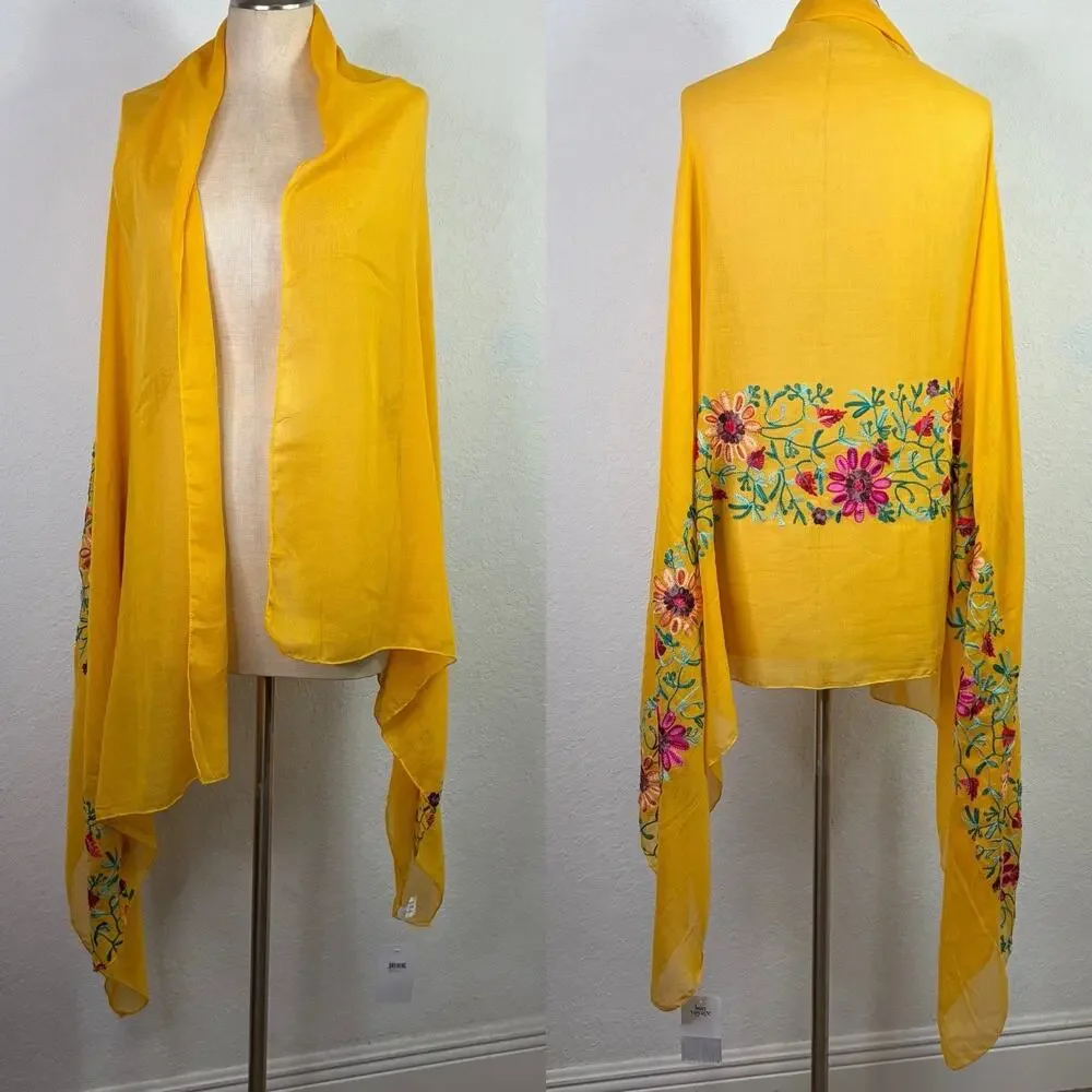Bon Voyage Orange Embroidered Scarf New With Tags, rectangular, colorful, floral